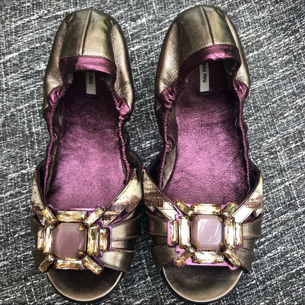 Miu Miu Purple Bejeweled Embellished Ballet Flats